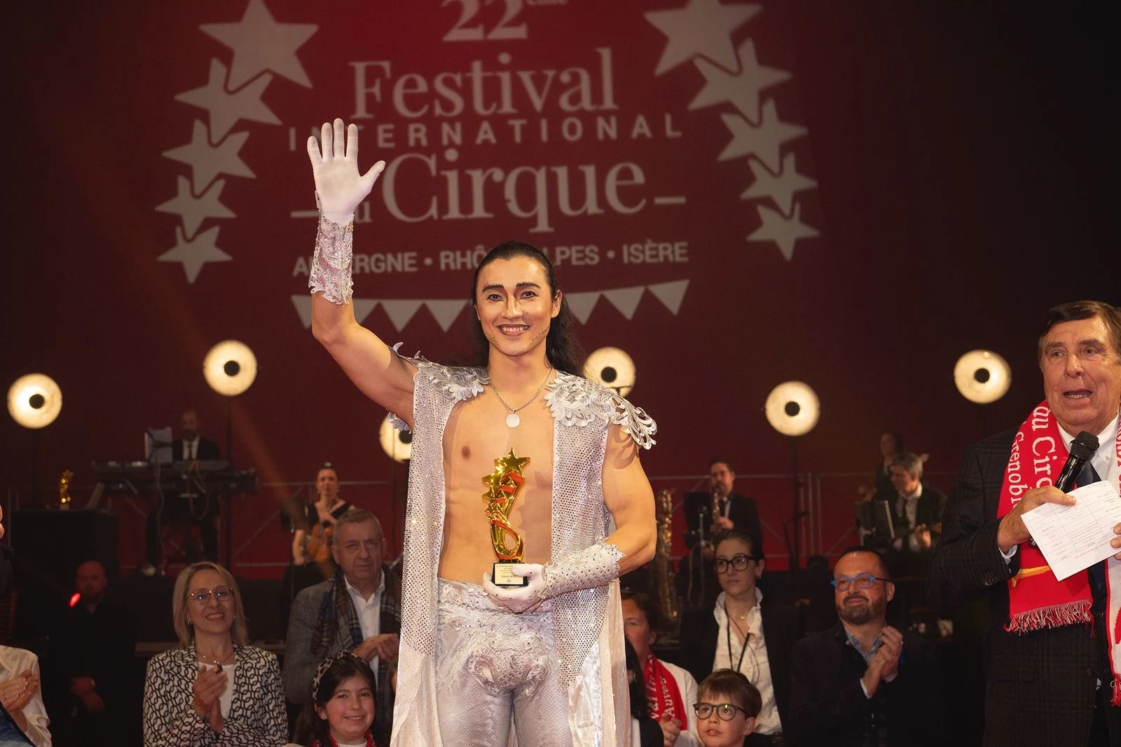 Ochir receiving recognition at the Festival du Cirque in Grenoble