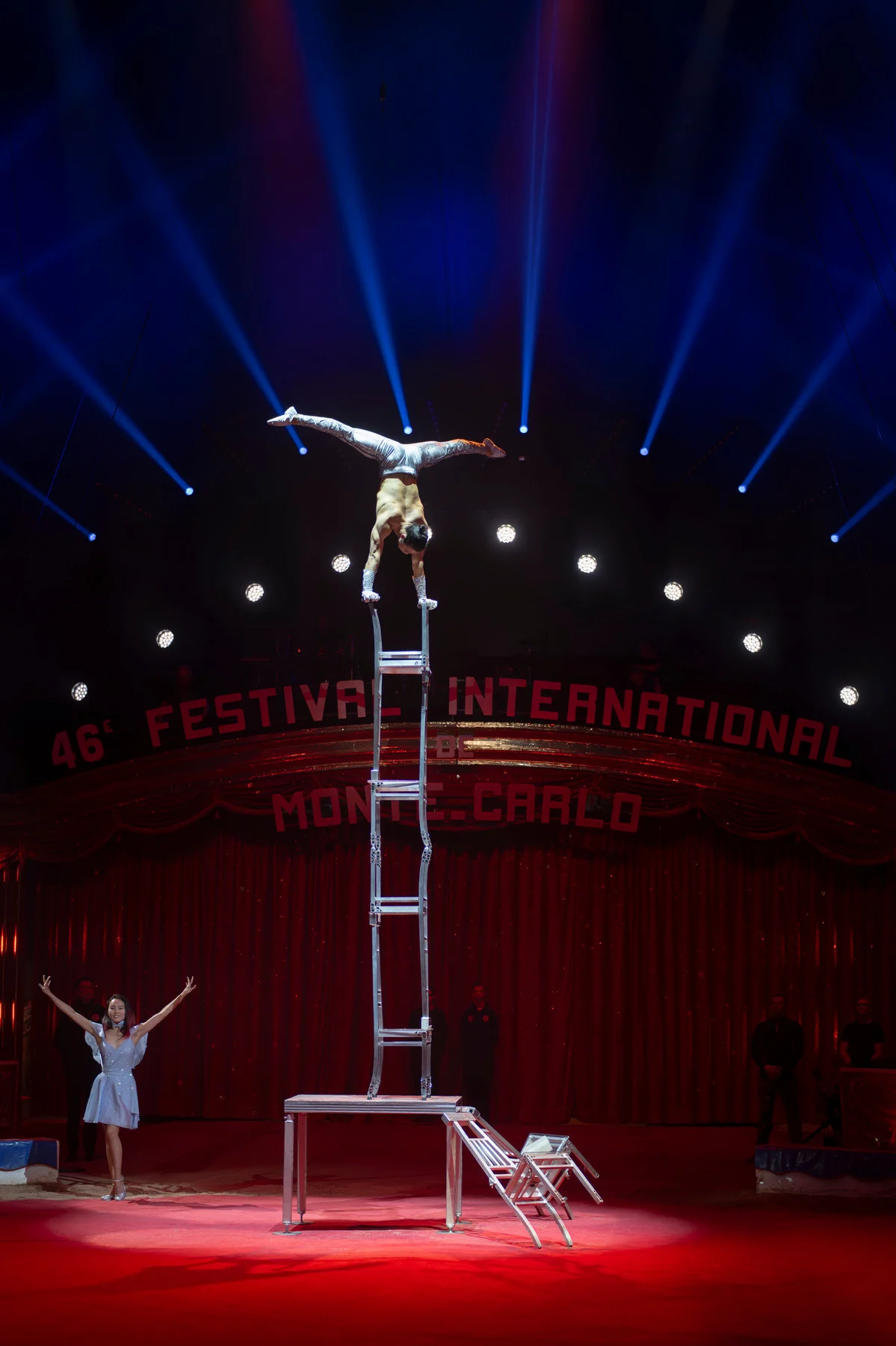 Ochir performing above the stage at the Monte-Carlo circus festival